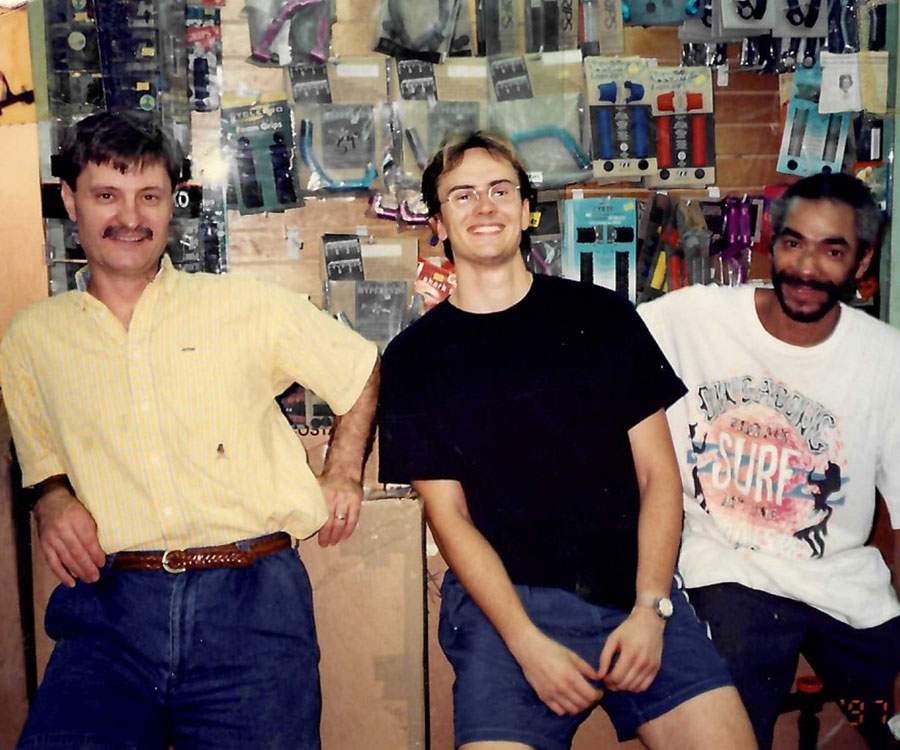 Philip Cabbad taking a call in the original R&A Cycles Brooklyn shop, early 1980s
